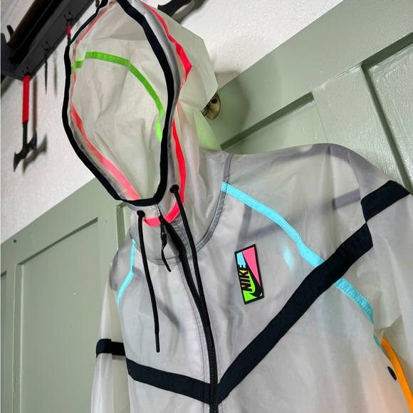 Vintage Rare Nike See Thro Windbreaker Jacket with Neon Stripes & Logo - Picture 4 of 13